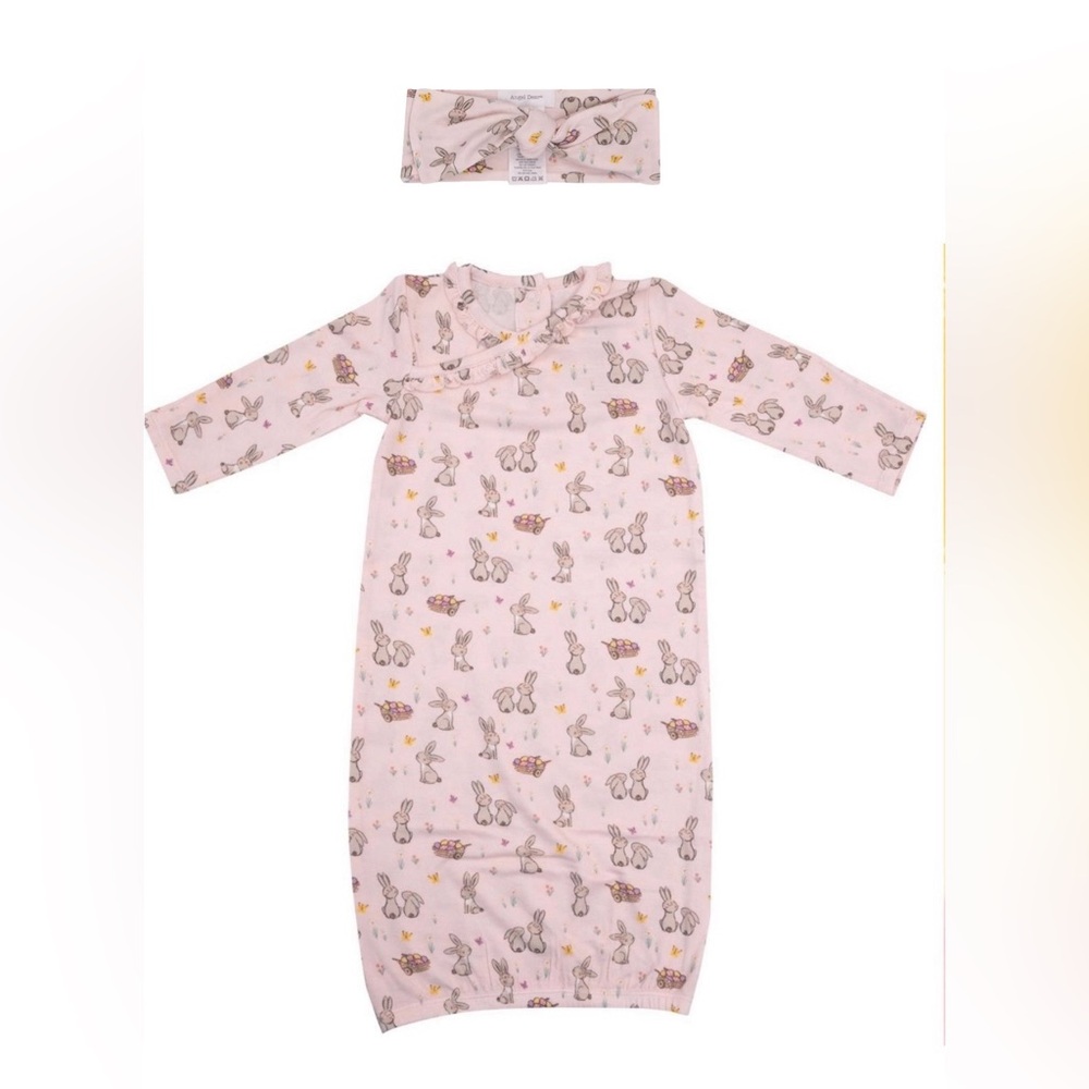 Angel Dear Kimono Gown AND Headband Bow, Pink Bunnies Size 0-3 Months NWT